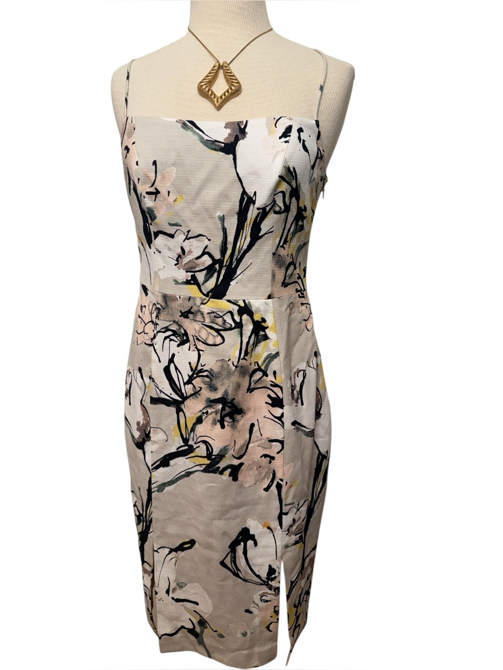 NWT Black Halo Ink Garden Floral Strappy Sheath Dress Size 8